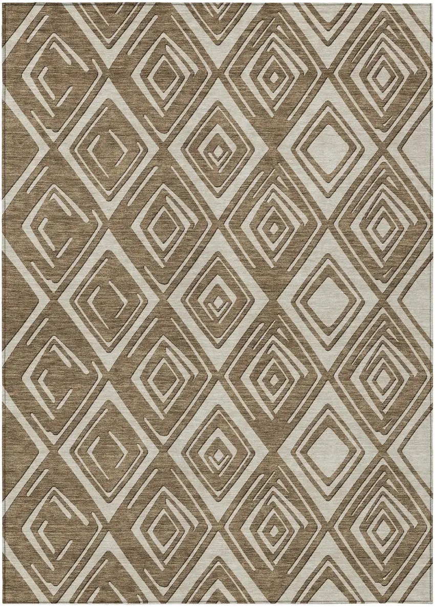 Brown And Beige Geometric Washable Indoor Outdoor Area Rug Photo 2