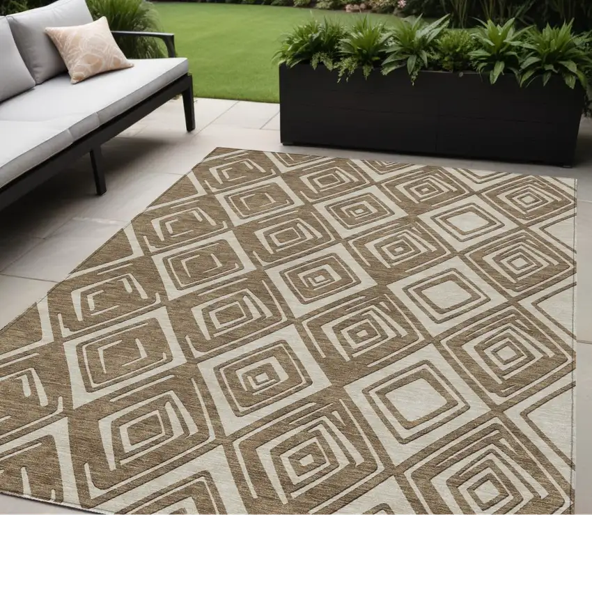 Brown And Beige Geometric Washable Indoor Outdoor Area Rug Photo 1