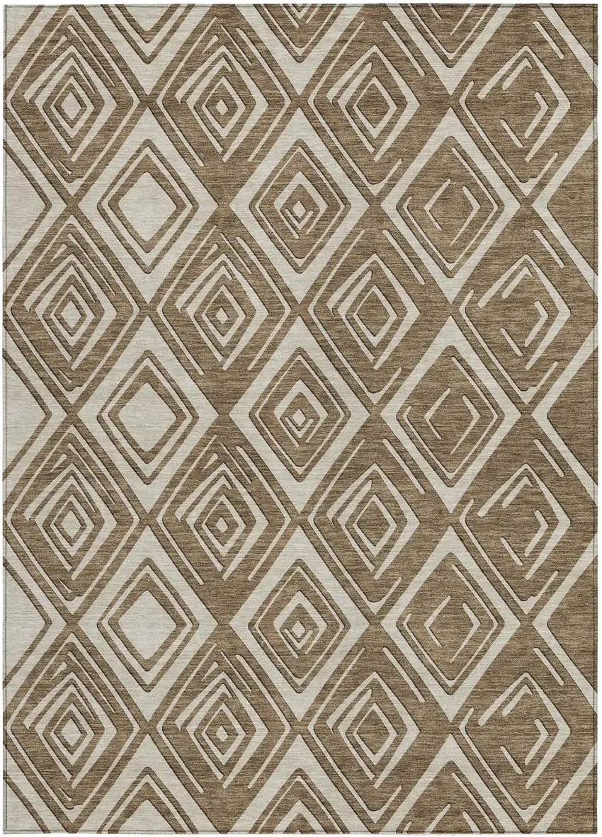 Brown And Beige Geometric Washable Indoor Outdoor Area Rug Photo 8