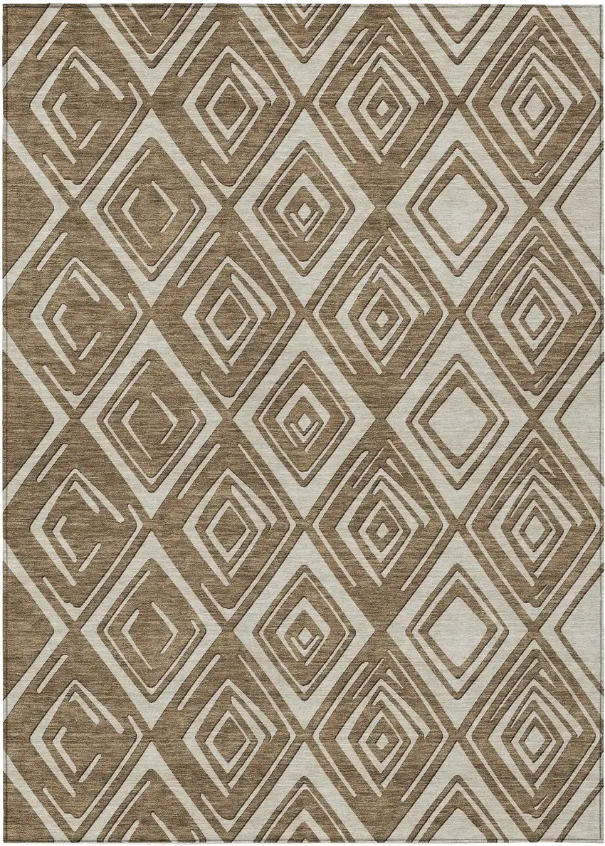Brown And Beige Geometric Washable Indoor Outdoor Area Rug Photo 2