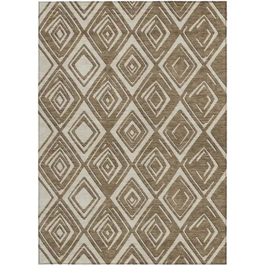 Brown And Beige Geometric Washable Indoor Outdoor Area Rug Photo 8