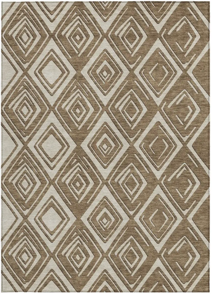 Brown And Beige Geometric Washable Indoor Outdoor Area Rug Photo 8
