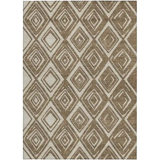 Brown And Beige Geometric Washable Indoor Outdoor Area Rug Photo 8