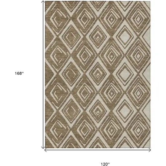 Brown And Beige Geometric Washable Indoor Outdoor Area Rug Photo 3