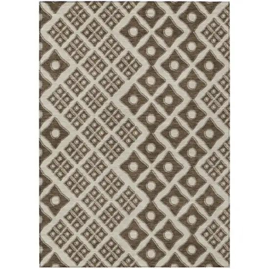 Brown And Beige Geometric Washable Indoor Outdoor Area Rug Photo 2
