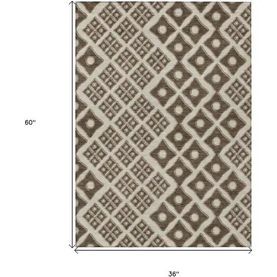 Brown And Beige Geometric Washable Indoor Outdoor Area Rug Photo 3