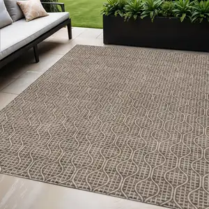 Photo of Brown And Beige Geometric Washable Indoor Outdoor Area Rug