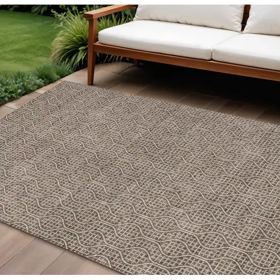 Brown And Beige Geometric Washable Indoor Outdoor Area Rug Photo 1