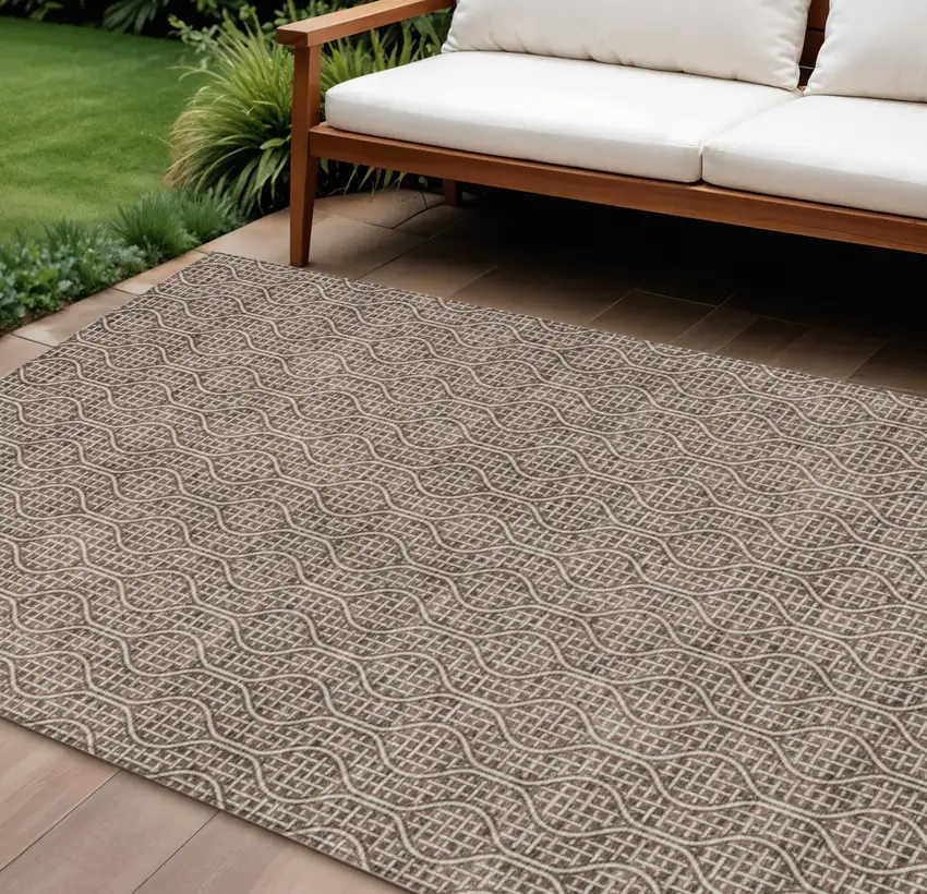Brown And Beige Geometric Washable Indoor Outdoor Area Rug Photo 1