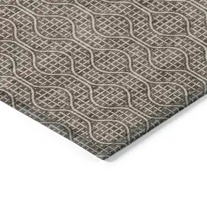 Photo of Brown And Beige Geometric Washable Indoor Outdoor Area Rug