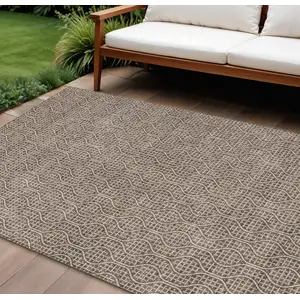 Photo of Brown And Beige Geometric Washable Indoor Outdoor Area Rug