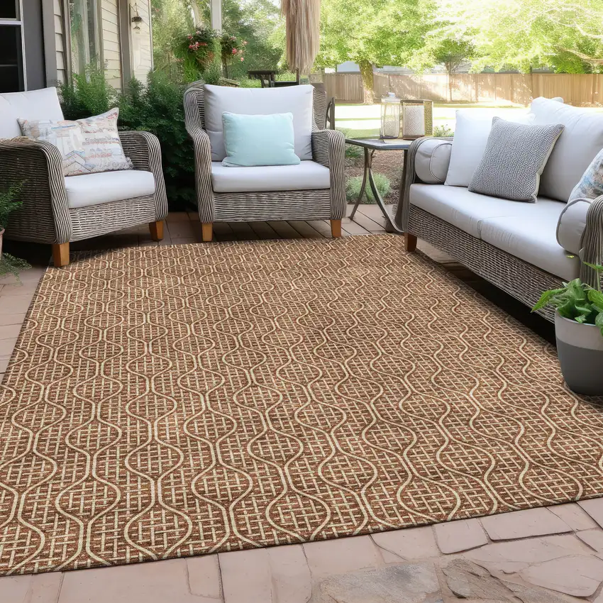 Brown And Beige Geometric Washable Indoor Outdoor Area Rug Photo 8