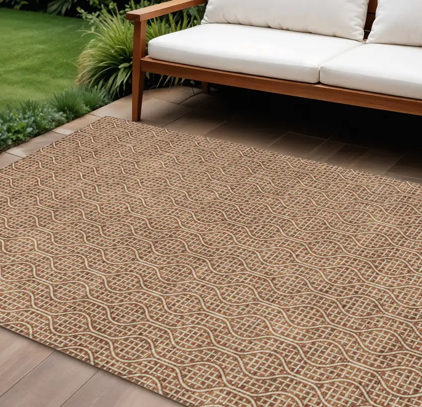 Brown And Beige Geometric Washable Indoor Outdoor Area Rug Photo 1