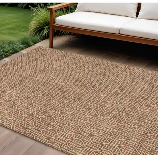 Brown And Beige Geometric Washable Indoor Outdoor Area Rug Photo 1