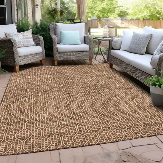 Brown And Beige Geometric Washable Indoor Outdoor Area Rug Photo 8