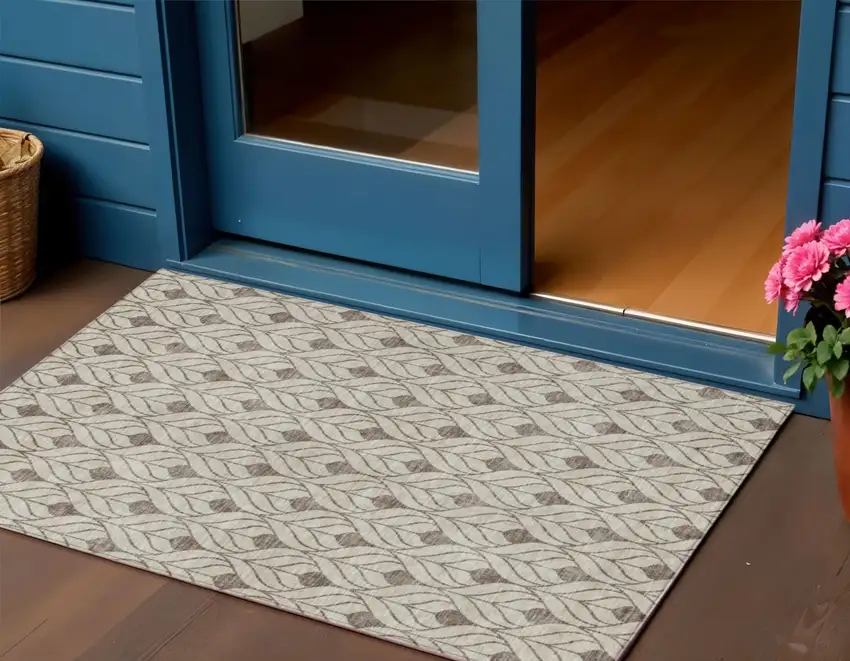 Brown And Beige Geometric Washable Indoor Outdoor Area Rug Photo 1