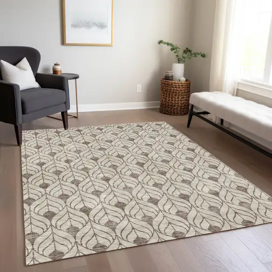 Brown And Beige Geometric Washable Indoor Outdoor Area Rug Photo 9