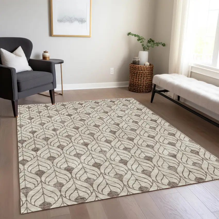 Brown And Beige Geometric Washable Indoor Outdoor Area Rug Photo 9