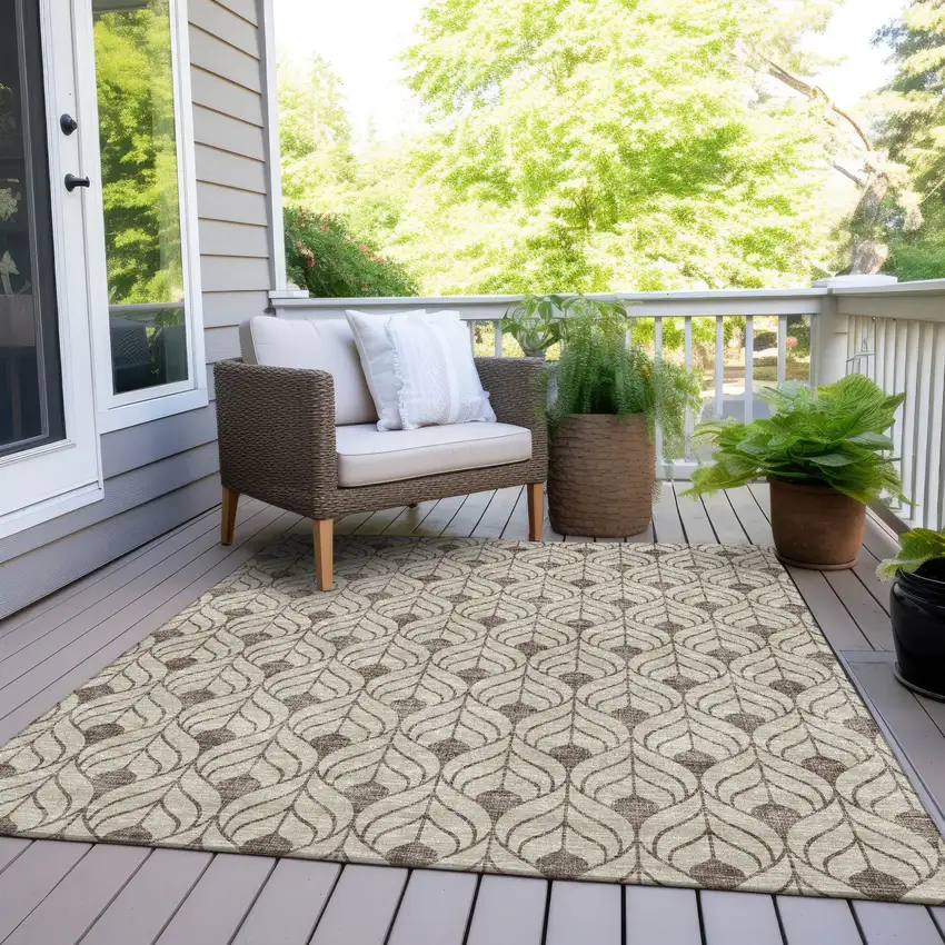 Brown And Beige Geometric Washable Indoor Outdoor Area Rug Photo 7
