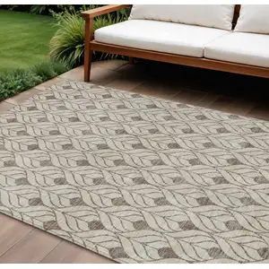 Photo of Brown And Beige Geometric Washable Indoor Outdoor Area Rug