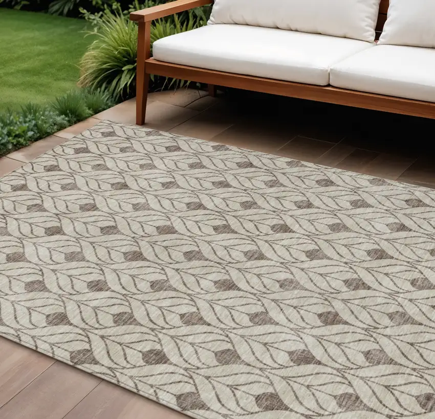 Brown And Beige Geometric Washable Indoor Outdoor Area Rug Photo 1