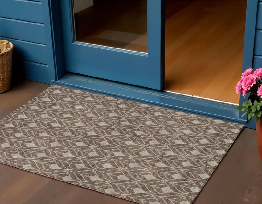 Brown And Beige Geometric Washable Indoor Outdoor Area Rug Photo 1