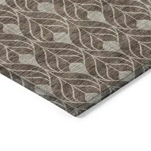 Photo of Brown And Beige Geometric Washable Indoor Outdoor Area Rug