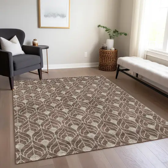 Brown And Beige Geometric Washable Indoor Outdoor Area Rug Photo 9