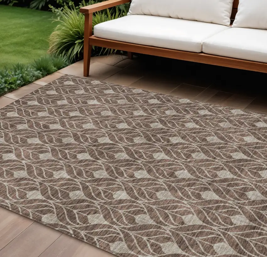 Brown And Beige Geometric Washable Indoor Outdoor Area Rug Photo 1