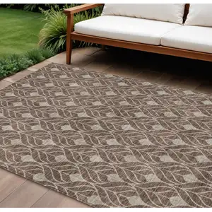 Photo of Brown And Beige Geometric Washable Indoor Outdoor Area Rug