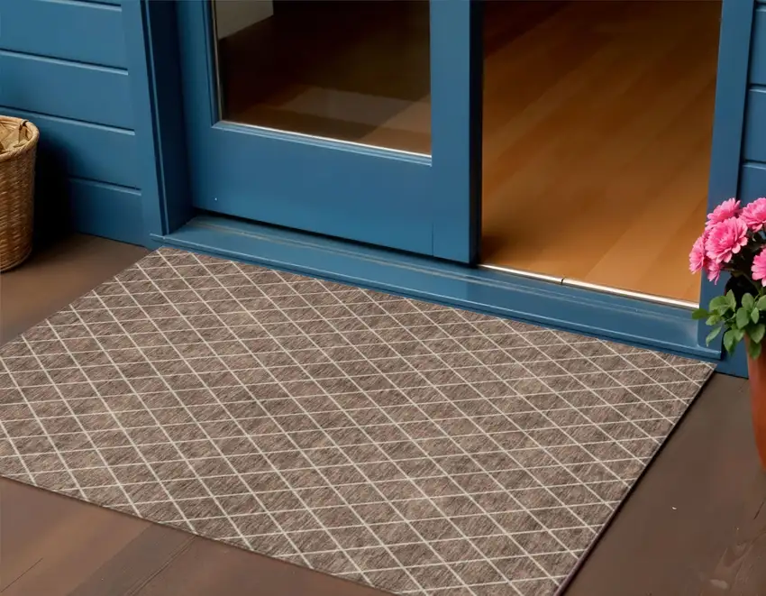 Brown And Beige Geometric Washable Indoor Outdoor Area Rug Photo 1