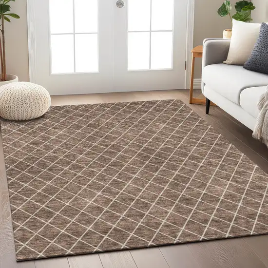 Brown And Beige Geometric Washable Indoor Outdoor Area Rug Photo 9