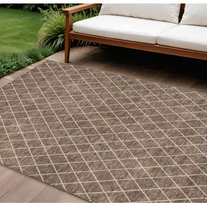 Photo of Brown And Beige Geometric Washable Indoor Outdoor Area Rug