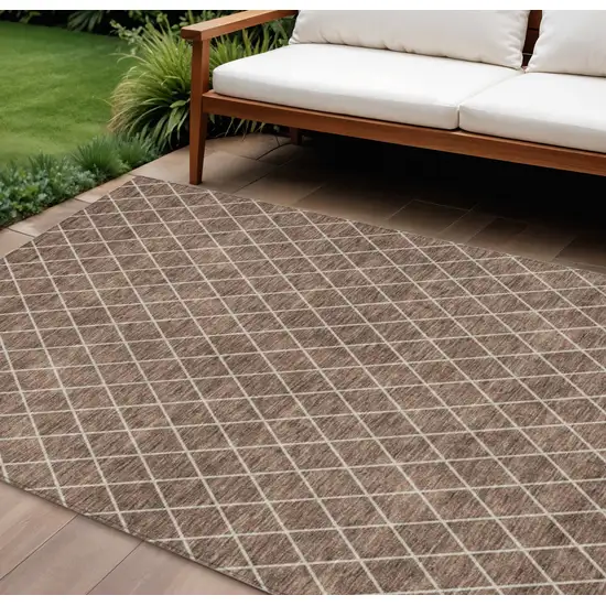 Brown And Beige Geometric Washable Indoor Outdoor Area Rug Photo 1