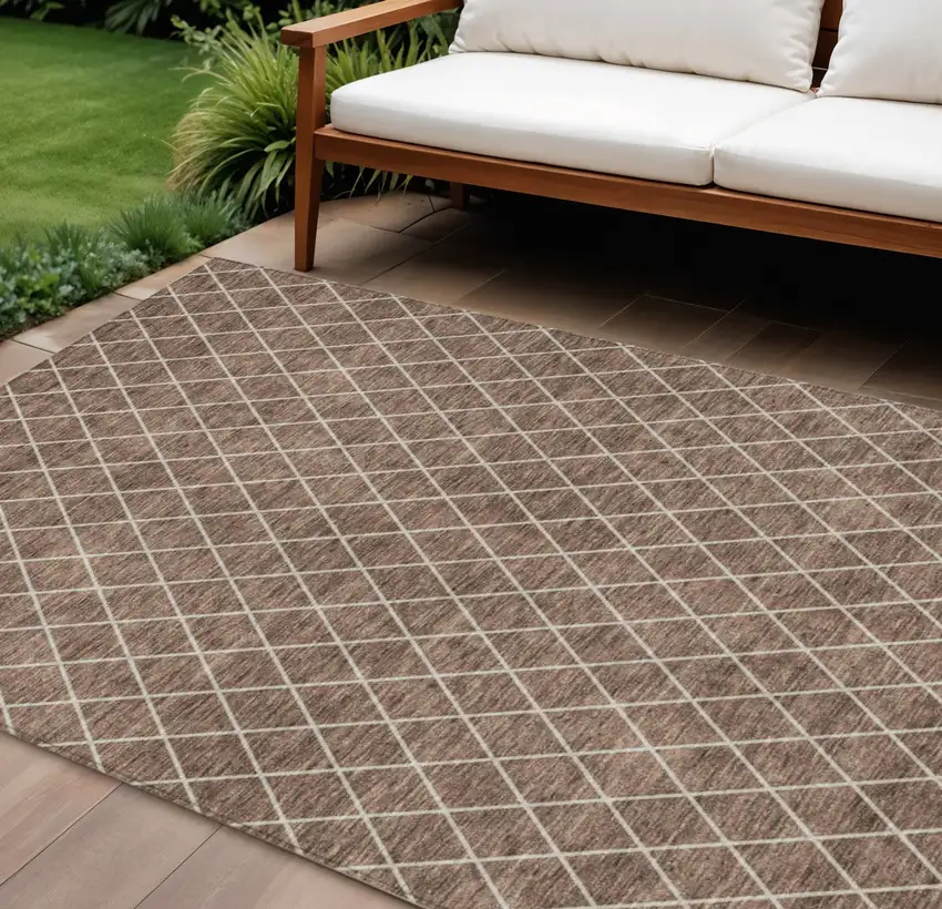 Brown And Beige Geometric Washable Indoor Outdoor Area Rug Photo 1