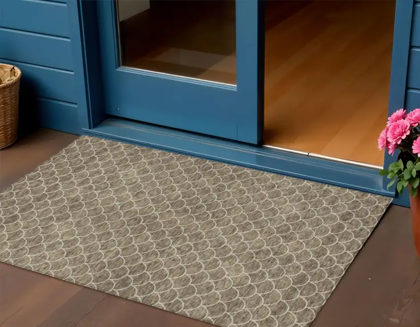 Brown And Beige Geometric Washable Indoor Outdoor Area Rug Photo 1