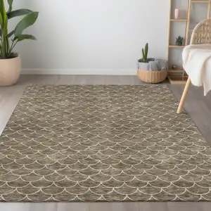 Photo of Brown And Beige Geometric Washable Indoor Outdoor Area Rug