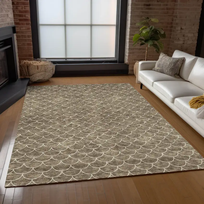 Brown And Beige Geometric Washable Indoor Outdoor Area Rug Photo 9