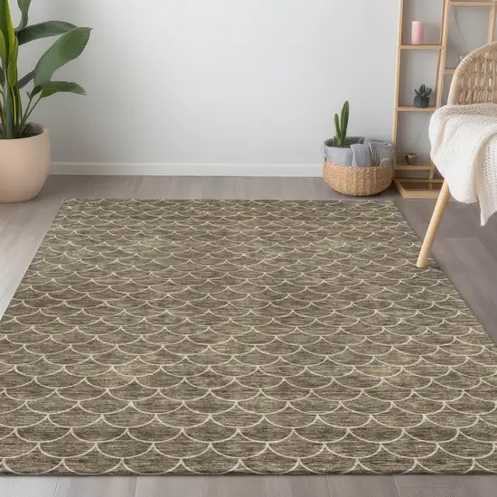 Brown And Beige Geometric Washable Indoor Outdoor Area Rug Photo 9