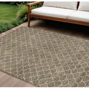 Photo of Brown And Beige Geometric Washable Indoor Outdoor Area Rug