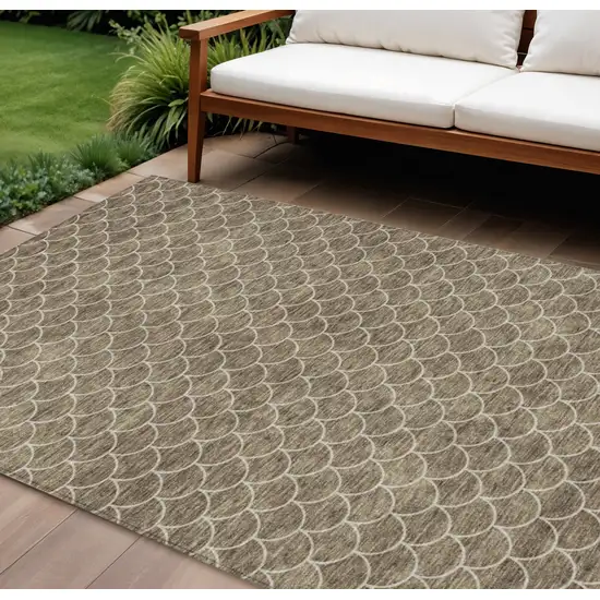 Brown And Beige Geometric Washable Indoor Outdoor Area Rug Photo 1