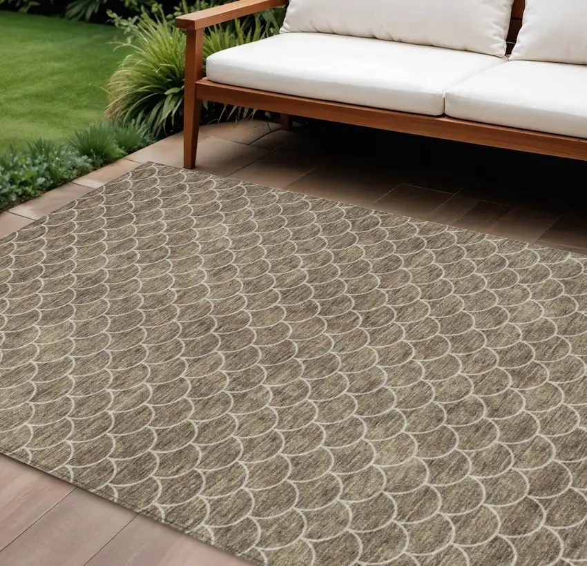 Brown And Beige Geometric Washable Indoor Outdoor Area Rug Photo 1