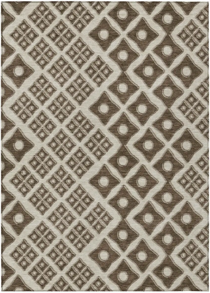 Brown And Beige Geometric Washable Indoor Outdoor Area Rug Photo 2