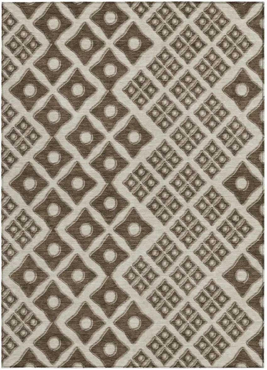 Brown And Beige Geometric Washable Indoor Outdoor Area Rug Photo 8