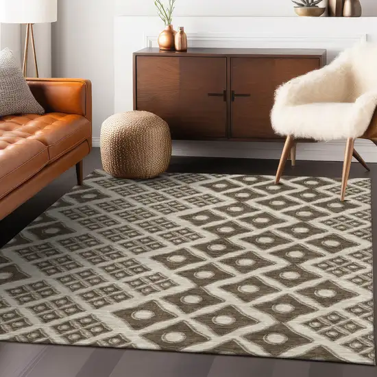 Brown And Beige Geometric Washable Indoor Outdoor Area Rug Photo 9