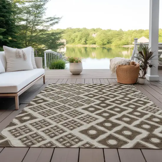 Brown And Beige Geometric Washable Indoor Outdoor Area Rug Photo 8