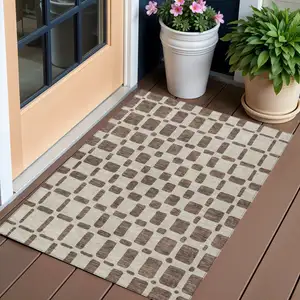 Photo of Brown And Beige Geometric Washable Indoor Outdoor Area Rug