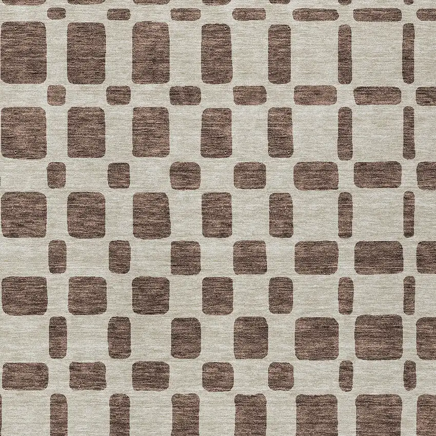 Brown And Beige Geometric Washable Indoor Outdoor Area Rug Photo 6