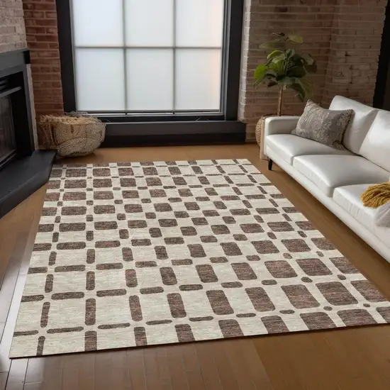 Brown And Beige Geometric Washable Indoor Outdoor Area Rug Photo 9