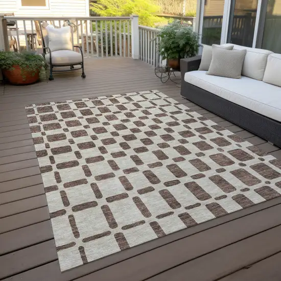 Brown And Beige Geometric Washable Indoor Outdoor Area Rug Photo 8